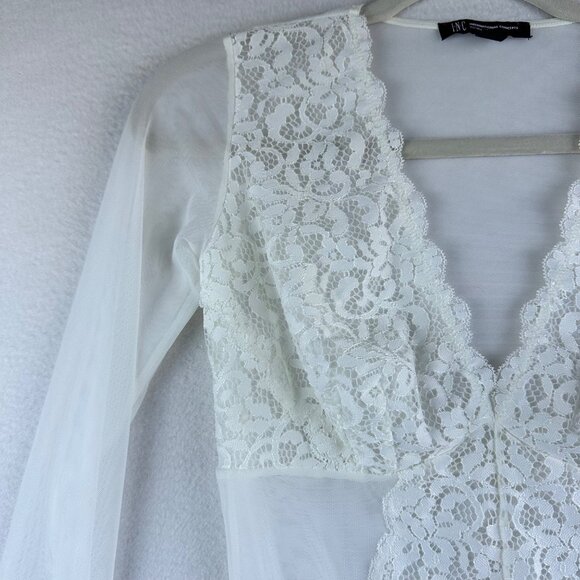 NWT INC Intimates Lingerie Sheer Lace Bodysuit White Cheeky Festival Size Small - Picture 5 of 14